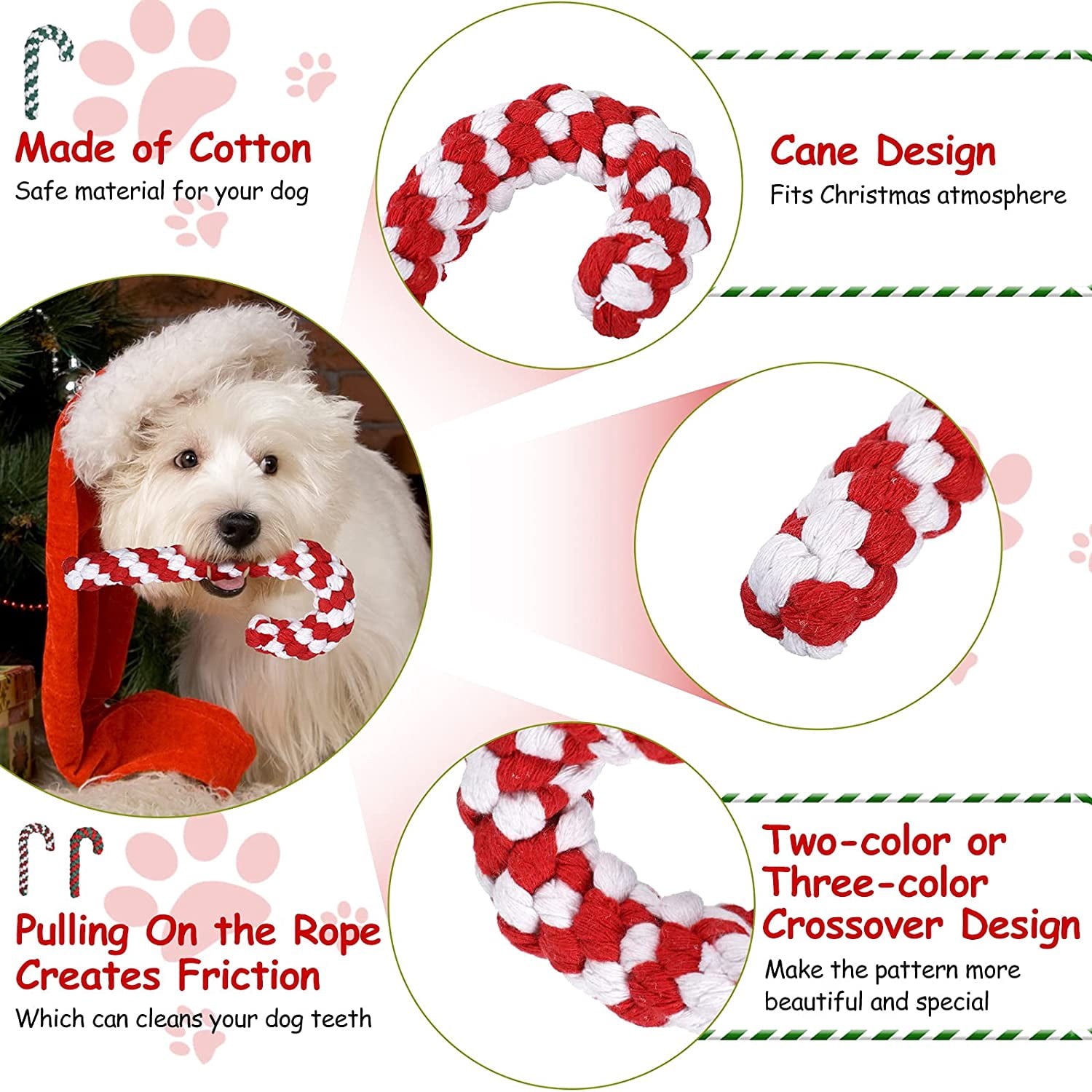 4 Pieces Christmas Dog Rope Toys, Classic Candy Cane Dog Bone Chew Toys, Christmas Pet Chew Rope Toy for Puppy Small Medium Dogs