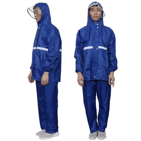 SEWCHICS Heavy Duty Raincoat and Rain Pants for Hiking with Adjustable Hood 1 Set Dark Blue
