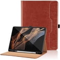 thumbnail image 1 of czcpp-Case pour Samsung Galaxy Tab S8 Ultra 14.6 Pouces 2022 - [S Pen Holder] Support de Visualisation Multi-Angle Étui en Cuir PU avec Sangle de Main Réveil/sommeil Automatique Couverture Intelligente - Brun Rougeâtre, 1 of 4