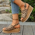 thumbnail image 5 of Leopard Platform Wedge Sandals for Women 2025 Fashion Casual Cork Footbed Chunky Slingback Sandals, 5 of 7