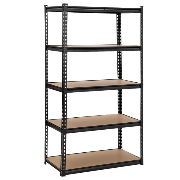 5 niveles heavy duty metal almacenamiento estantes: adjustable utility rack para garage, warehouse, pantry, kitchen, basement, y laundry (negra)
