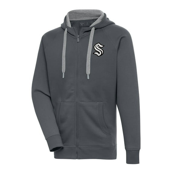 Men's Antigua Charcoal Seattle Kraken Metallic Logo Victory Full-Zip Hoodie