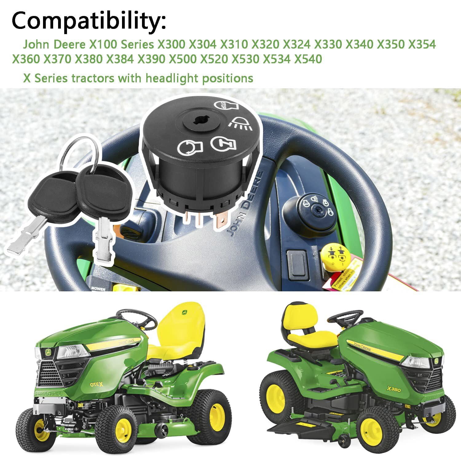 Ignition Switch for John Deere X100 X350 X354 X360 X370 X380 X384 X540 w/2 Keys