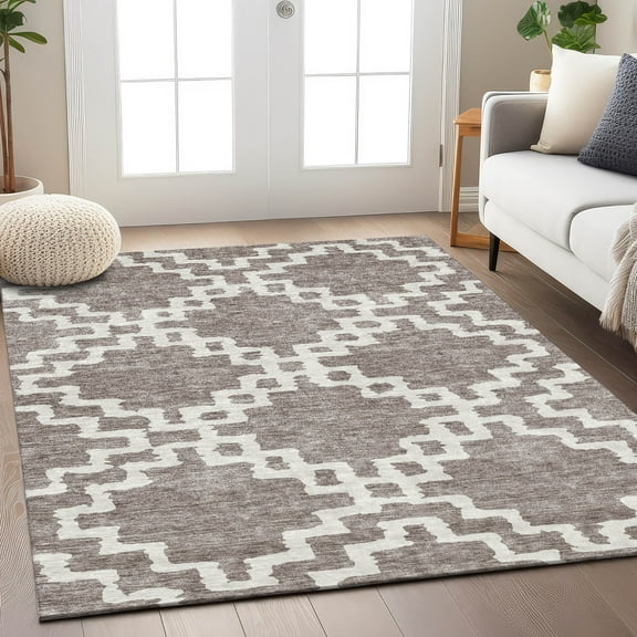 Addison Rugs Chantille Indoor/Outdoor Transitional Diamonds Taupe Washable Rectangle Rug, 8' x 10'