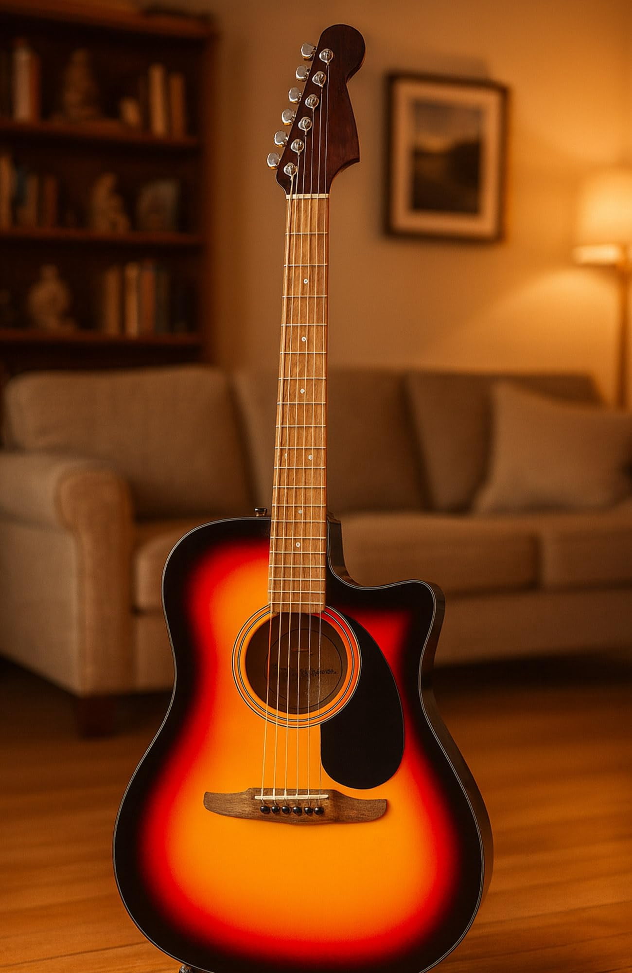 Fender California Standard Redondo CE Acoustic-Electric Guitar - 3-Color Sunburst Bundle with Case, Tuner, Strap, Strings, String Winder, Picks, and Austin Bazaar Instructional DVD