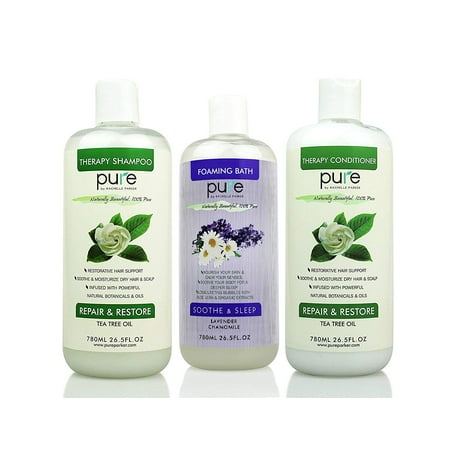 Salon Shampoo Set Salon Spa Kit Gift Set - Natural Bath Set Including Oversized Tea Tree Shampoo and Conditioner PLUS Lavender Bubble Bath ()
