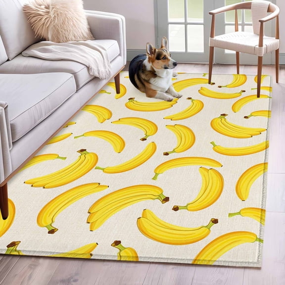Yellow Banana Area Rug 3x5 Washable Rug Non Slip Summer Tropical Fruit Beige Rustic Large Area Rug Indoor Floor Carpet for Entryway Bedroom Kitchen Living Room Home Office Dining Room Nursery