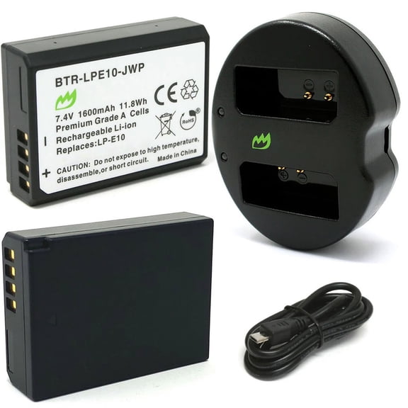 Replacement for Canon EOS Rebel T5 Battery (2-Pack, 1600mAh) and Dual Charger