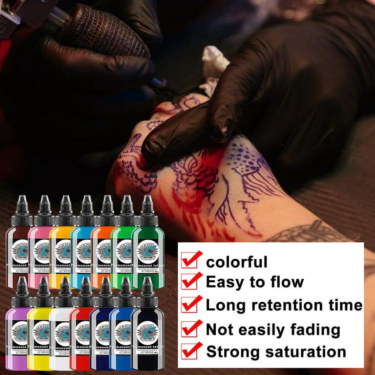DLD 14 Pieces Tattoo Ink 14 Color Set 1oz 30ml/Bottle Tattoo Ink Pigment  Kit for 3D Makeup Beauty Skin Body Art. 