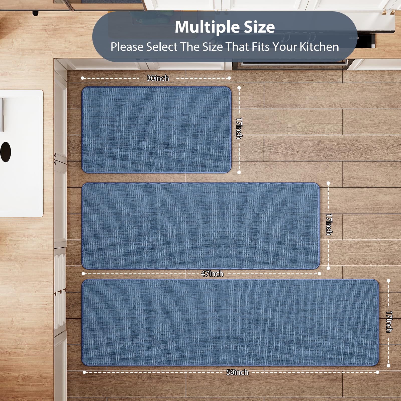 Non Slip Kitchen Rugs Mat Washable Linen-Like Thin Kitchen Mats for Floor, Rubber Backing Absorbent Stain Resistant Standing Floor Mat Front of Sink Laundry, Easy Clean, Dark Gray 17"x30"
