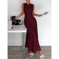 thumbnail image 5 of Women's Sleeveless Maxi Tank Crew Neck Folds Dresses Formal Line Dress for Party Summer Wine Red XXL, 5 of 6