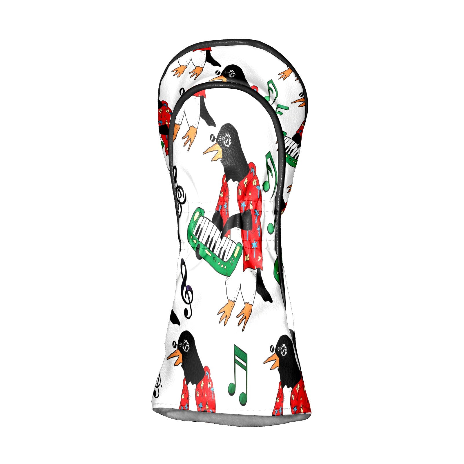 Golf Club Head Covers - Fun Penguin Red Design, Premium PU Leather Driver Hybrid Headcovers with Velvet Lining, Waterproof Golf Gifts for Men Women