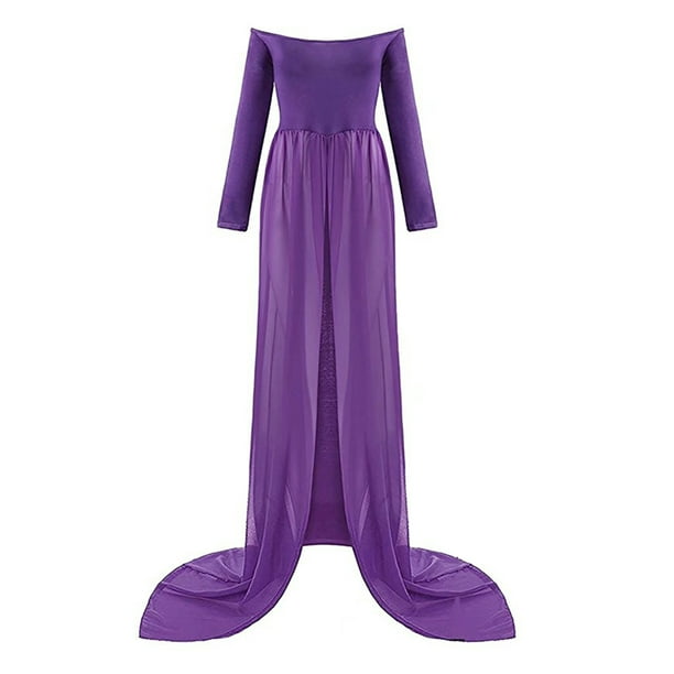 do Mujeres Embarazadas Fotografía Prop Chiffon Maternidad Manga Larga Morado Manga larga Sunnimix Vestido largo para mujer de maternidad