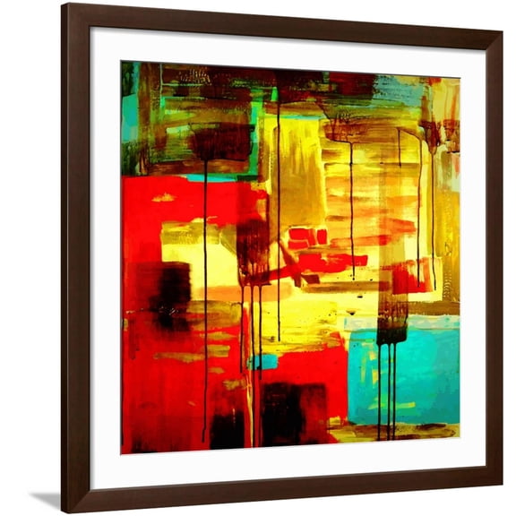 Art.com Abstract Hand Draw Acrylic Painting Composition Art Print by karakotsya, Brown Frame Wall Art, 38" x 38"