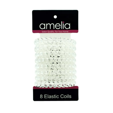 Amelia Beauty Products 8 Large Smooth Elastic Hair Coils 2. 5in Diameter Thick Spiral Hair Ties Gentle on Hair Strong Hold and Minimizes Dents and Creases Clear