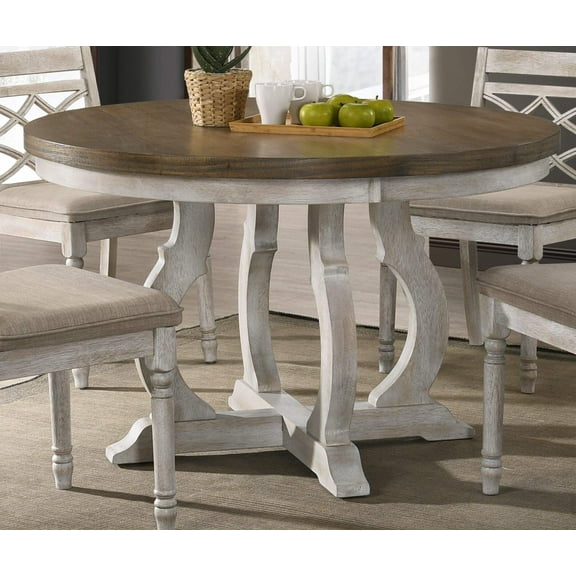 Havanna Vintage Walnut 47' Wide Contemporary Round Dining Table with Off White Colored Base