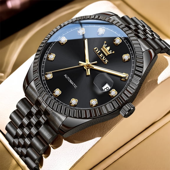 OLEVS Automatic Watches for Men Fashion Dress Self Winding Mechanical Watches Classic Mens Watches with Date Easy Read Plated Golden Stainless Steel Luminous Men Wrist Watches Reloj para Hombre