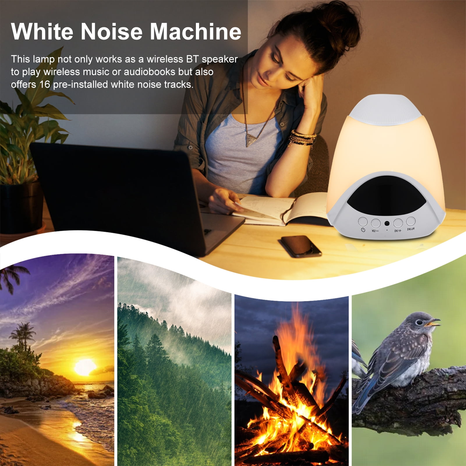 White Noise Sound Machine: 10-in-1 Sound Machine for Sleep with Alarm Clock, Night Light & Star Projector, Noise Machine with 16 Soothing Sounds, Timer, Remote Control, Temperature Monitor