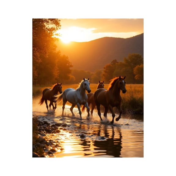 Paint by Numbers Kit for Adults, Sunset Horses River Run Paint by Numbers, Easy Paint by Numbers Kit for Adults Beginner, DIY Adult Paint by Number Kits on Canvas, Home Decor