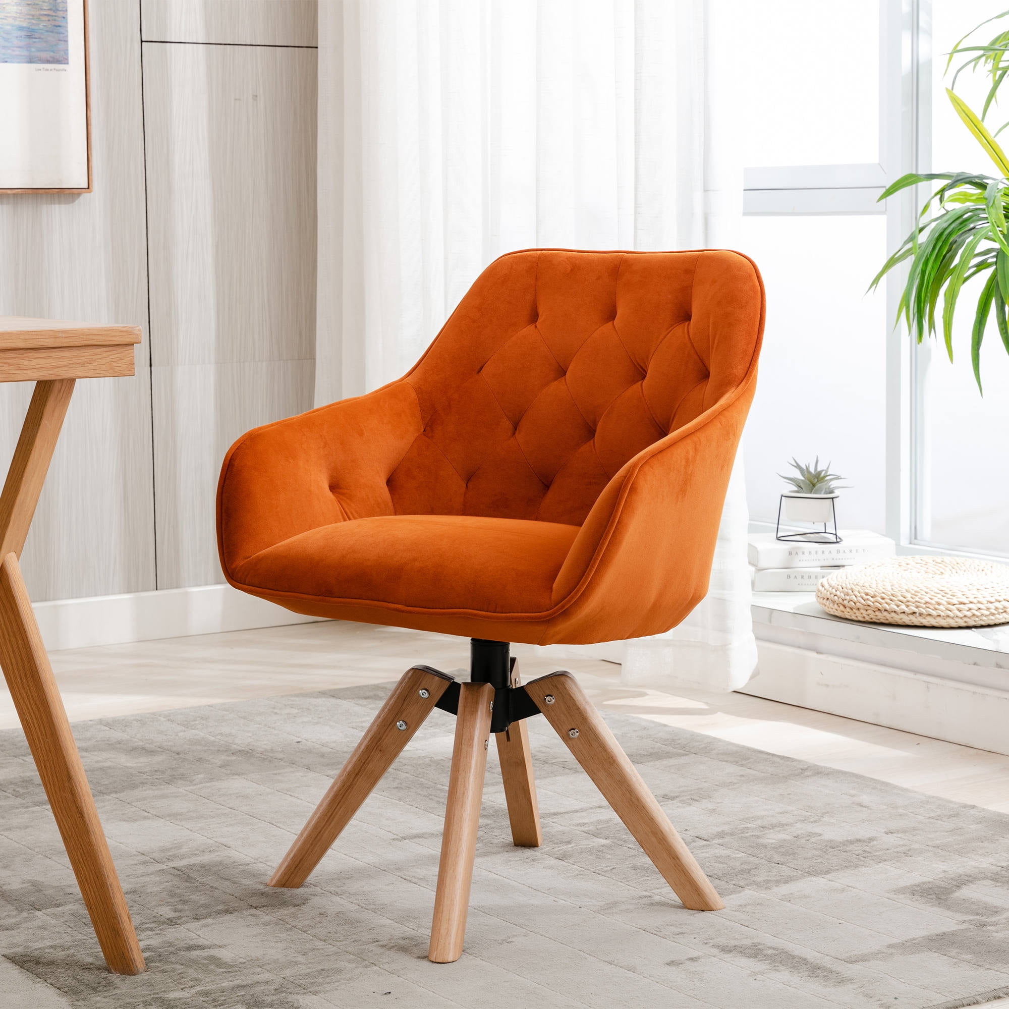 Polibi Mid-Century Modern Orange Velvet Accent Chair with Solid Wood and Thick  Seat Cushion RS-OMGVAC-O - The Home Depot