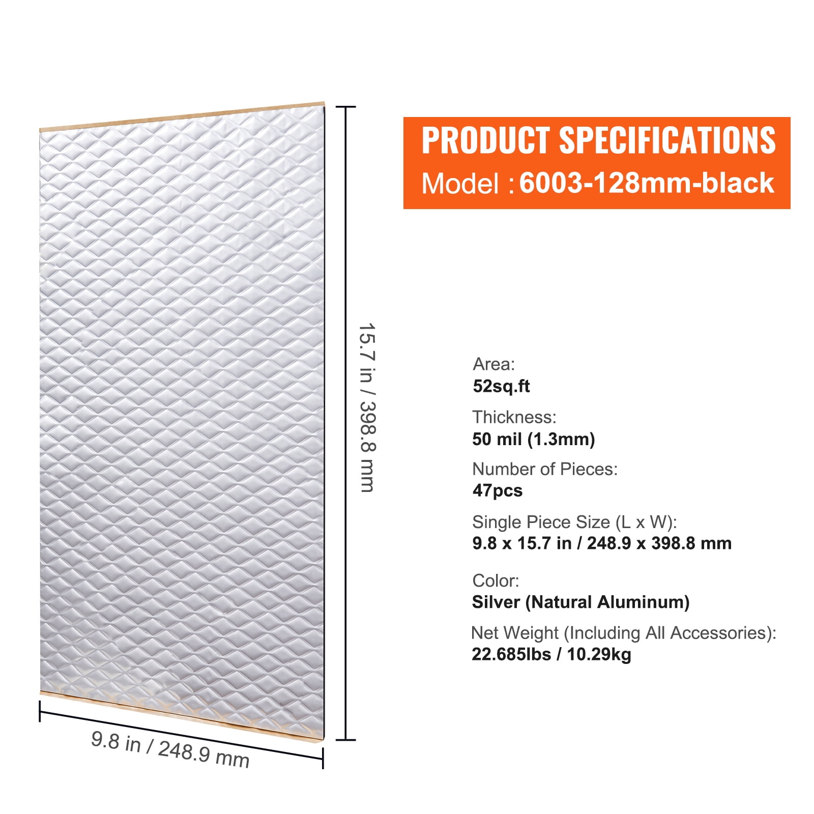 KFFKFF Vehicle Noise Reduction Mat, 50 mil 52 sqft Vehicle Noise Absorption Material, Butyl Auto Acoustic Dampener, Sound Insulation and Vibration Minimizing Material for Automobile