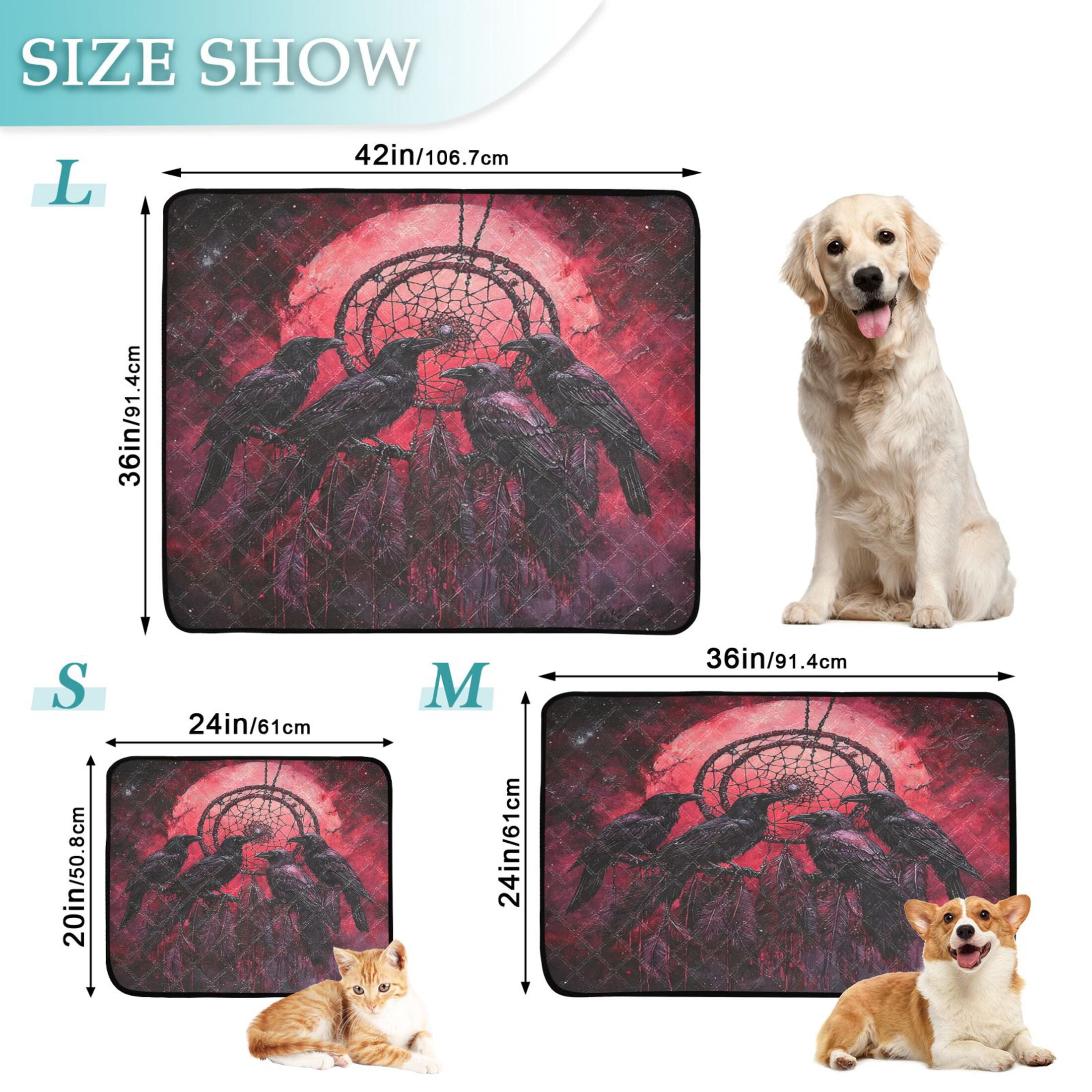 Qxltty Red Moon Crow Cat litter Pads Pet Set of 2 Diaper Mats Center Anti-leakage Layer Absorbent Soft and Comfortable