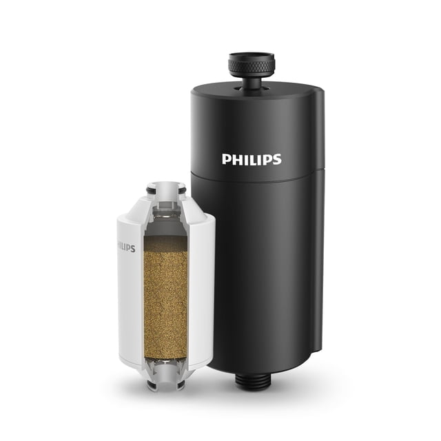 Filtro de ducha para ablandador de agua Philips, color negro, con doble malla