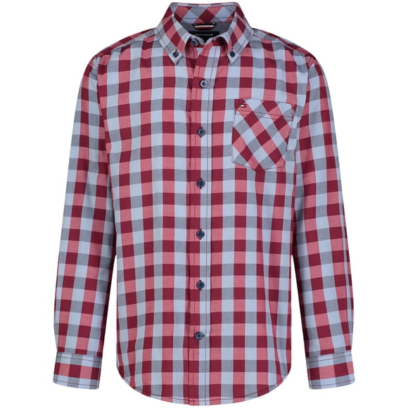 Camisa Tommy Hilfiger para niños, manga larga, 8 años, a cuadros rojos