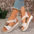 thumbnail image 3 of Rokment Women's Sparkling Sequin Platform Wedge Dressy Sandals 2026 Beach Summer Casual Buckles Leather Breathable Linen Sole Comfortable Espadrilles High Heel Walking Dress Shoes White Size 8.5, 3 of 6