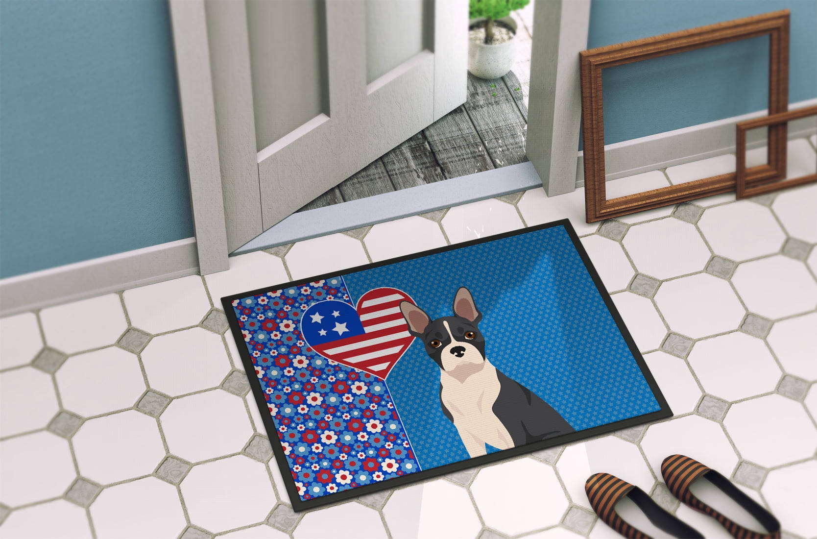 Black Boston Terrier Indoor or Outdoor Mat 24x36 36 in x 24 in