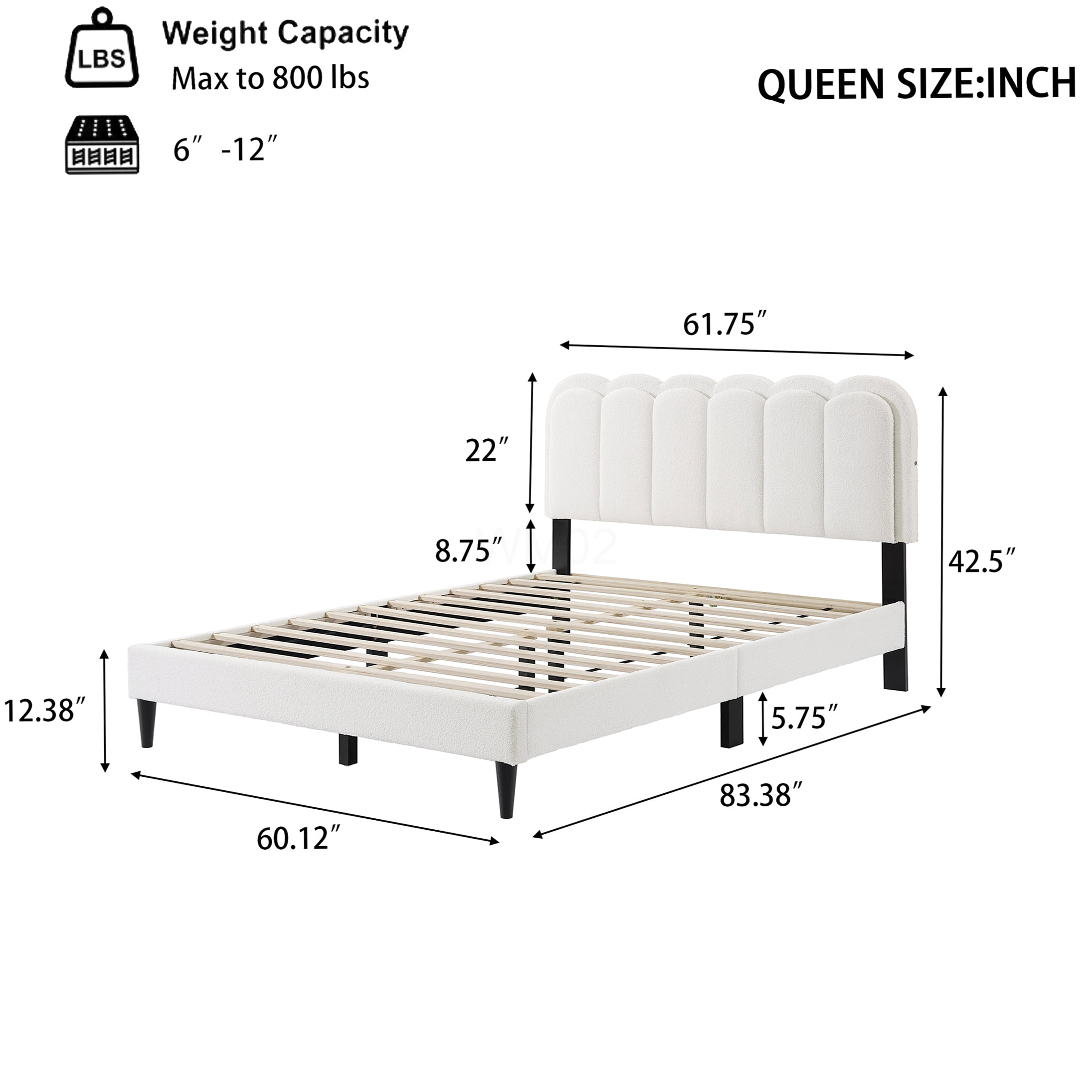 Queen Upholstered Bed Frame with LED Headboard and Storage, Modern Platform Bed with Soft Boucle Fabric, Noise Free, Wood Slat Support