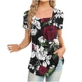 thumbnail image 1 of Pompotops Femmes Mode Imprimé Casual V-Cou Manches Courtes T-Shirt Blouse Tops, 1 of 6