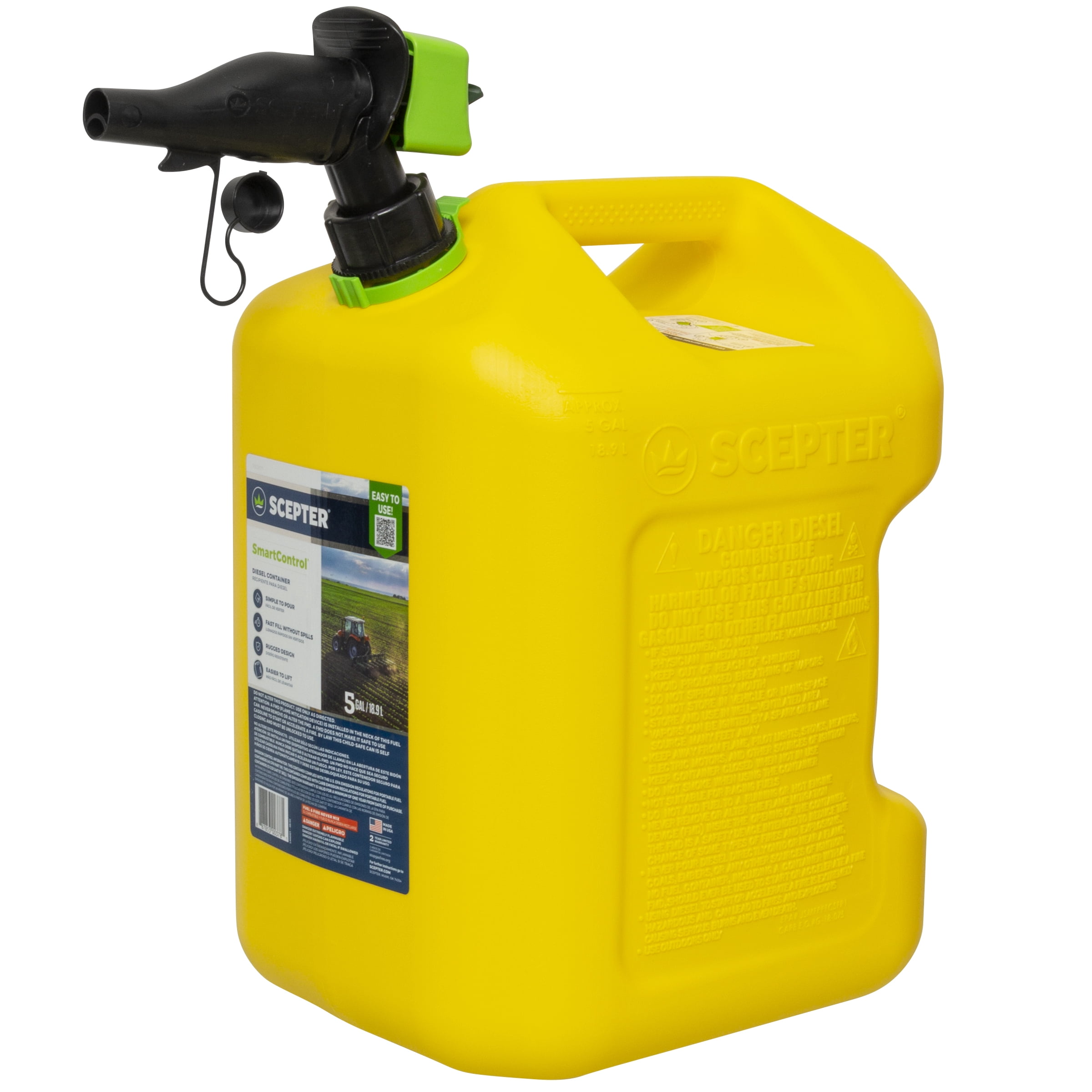 Scepter 5 Gallon SmartControl Dual Handle Diesel Fuel Container, FSCD571, Yellow Gas Can