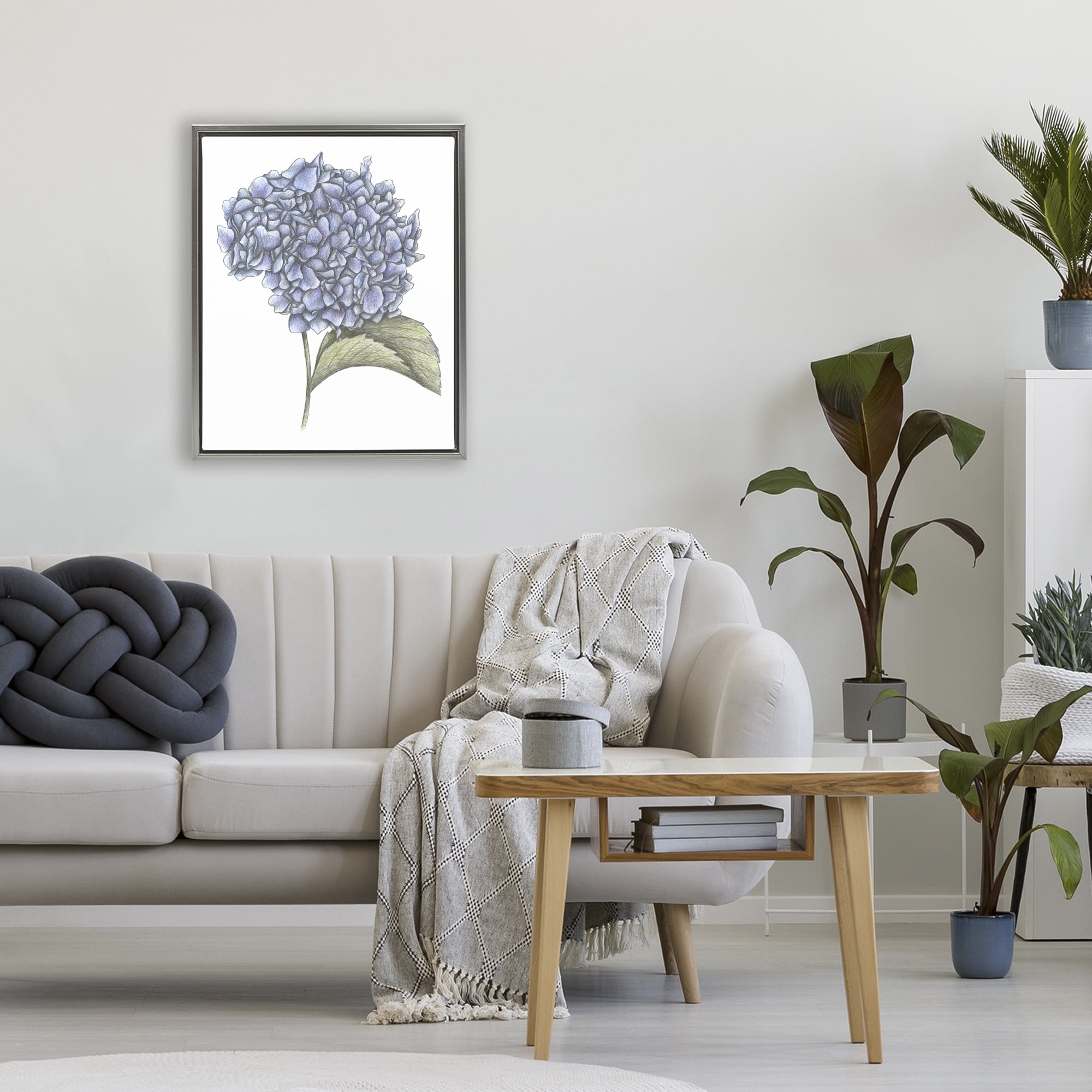 Hydrangea Sketch Blossom Gray Framed Floater Canvas Wall Art, design by Cecilia Battaini