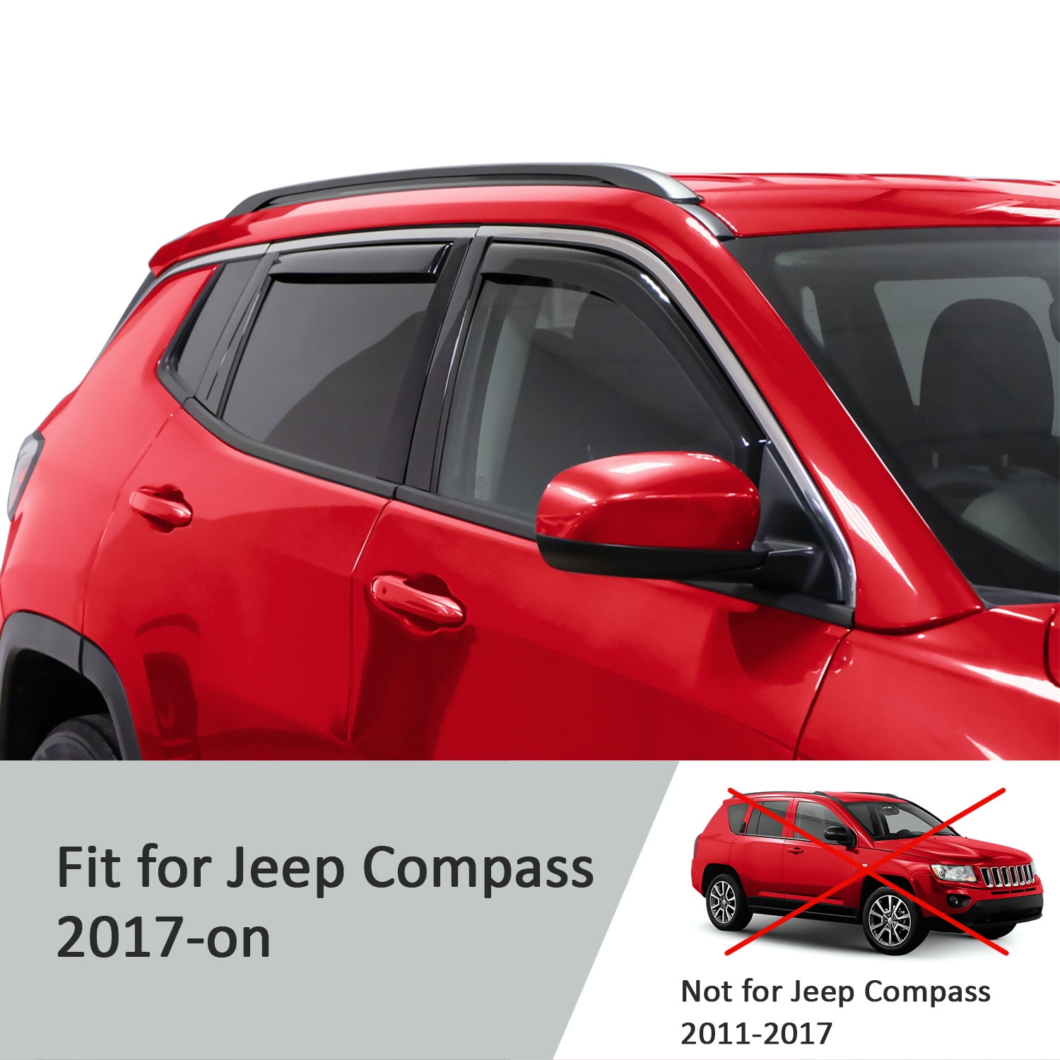 Voron Glass In-Channel Extra Durable Rain Guards for Jeep Compass 2017-2026, Window Deflectors, Vent Window Visors, 4 Pieces - 200669