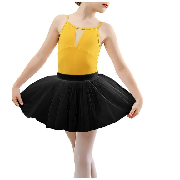 Povozer Girl Tutu Skirt Tulle Fluffy Princess Ballet Dress Up Dance Party Costume(Black,5-8T)