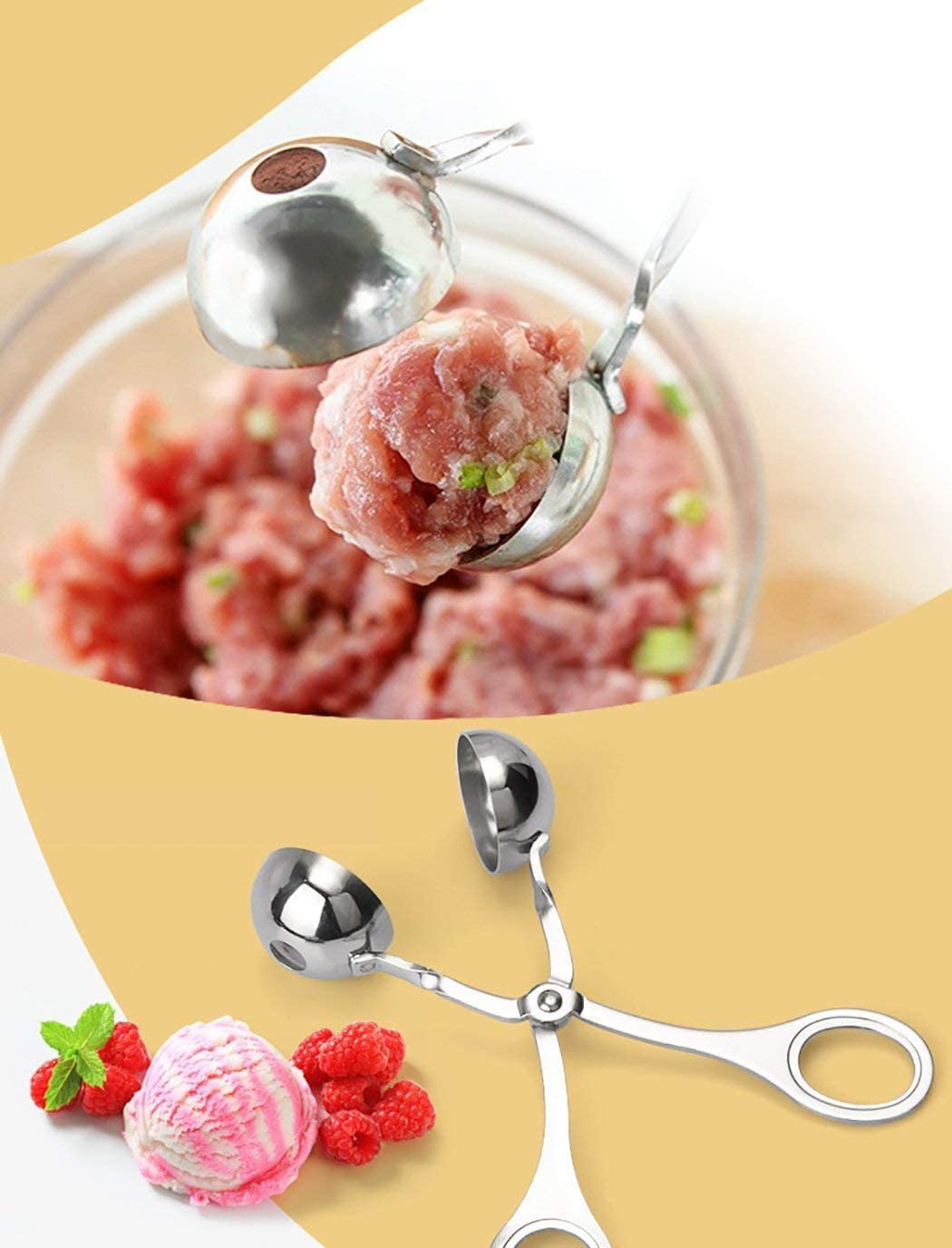 Austinstore Stainless Steel Meat Baller Tongs Cake Pop Meatball Maker Ice Tongs Cookie Dough Scoop for Kitchen Silver Big Size 