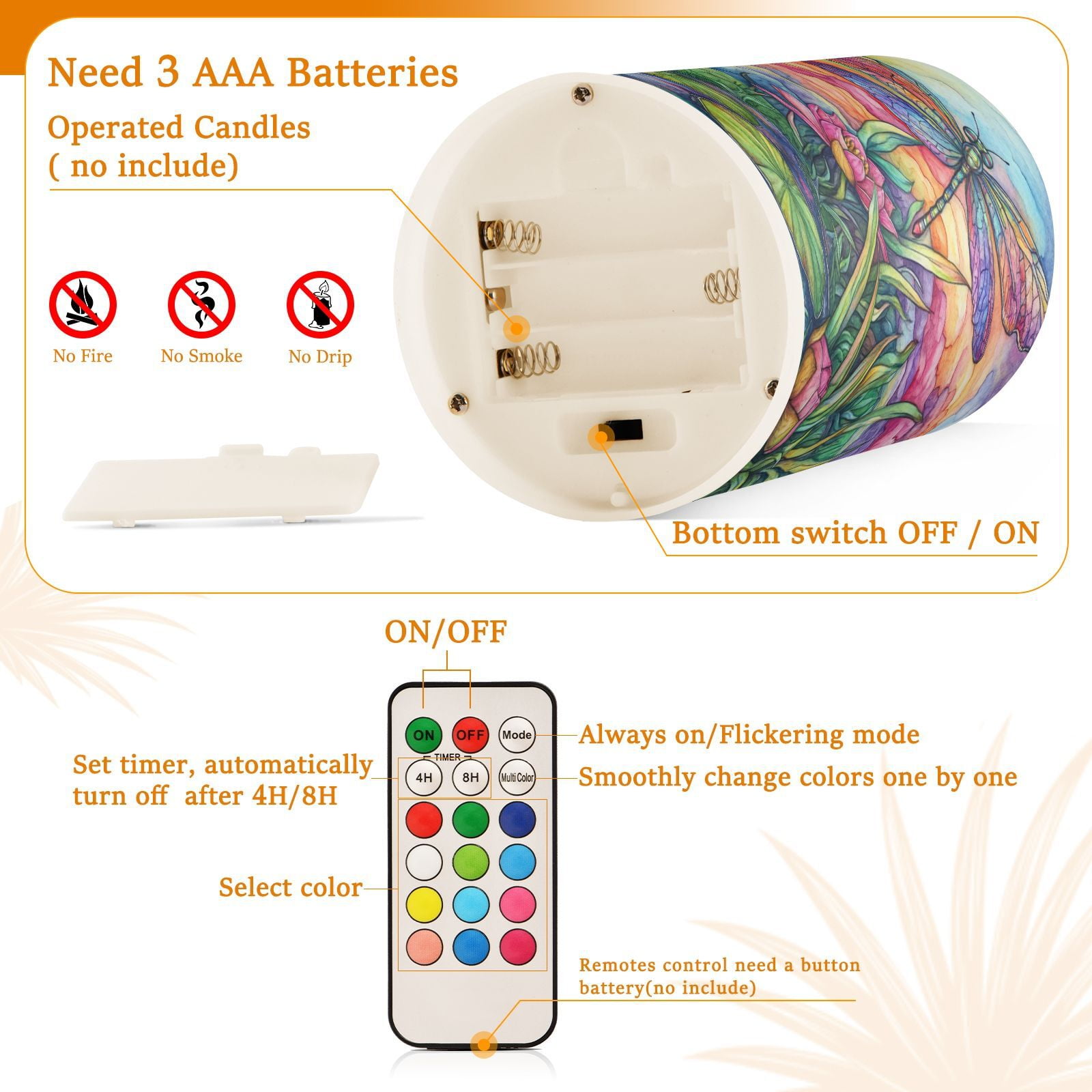 BZSMCE Flameless Candles LED Lights Colorful Dragonflies Creativity Battery Candles