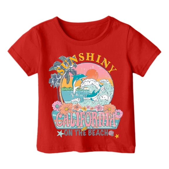 YAYUBA Toddler T Shirts for Girls 4t-5t Cartoon Print Crew Neck Back To School Short Sleeve T-Shirt Loose Soft Gentleman Tops Preppy School Clothes for Girls, 4-5 Years, Red