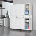 thumbnail image 2 of Juiluna 73'' Metal Storage Cabinet, Heavy Duty Garage Storage with Wheels, Locking Doors and 2 Drawers, Adjustable Shelves for Garage, Workshop, Office, White, 2 of 8