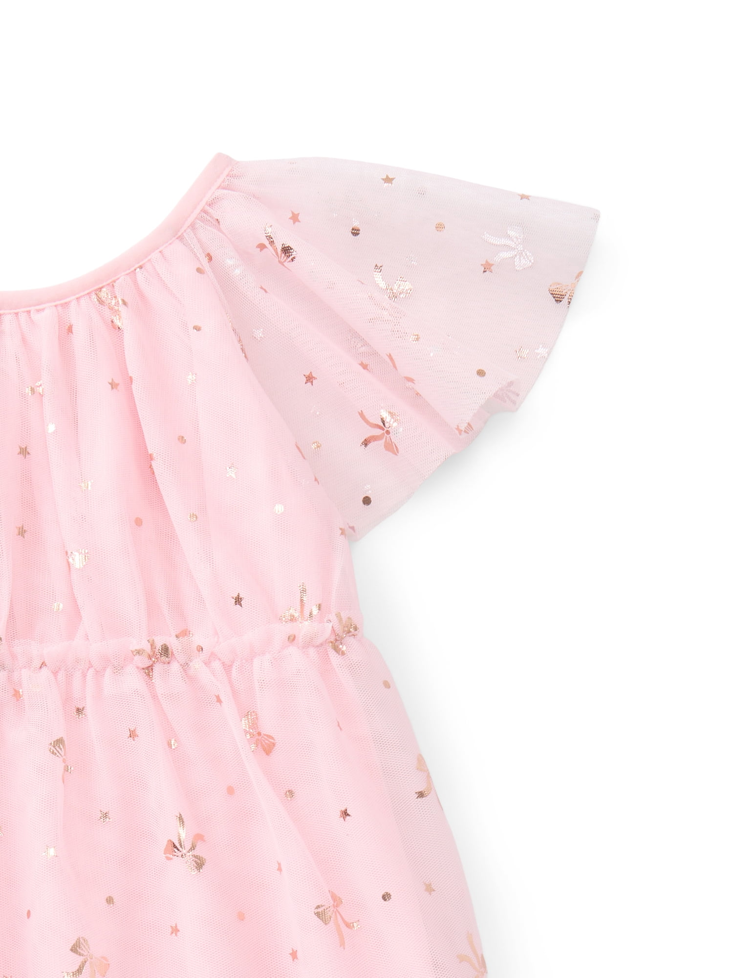 Wonder Nation Toddler Girls' Foil Print Party Dress with Flutter Sleeves, Sizes 12M- 5T
