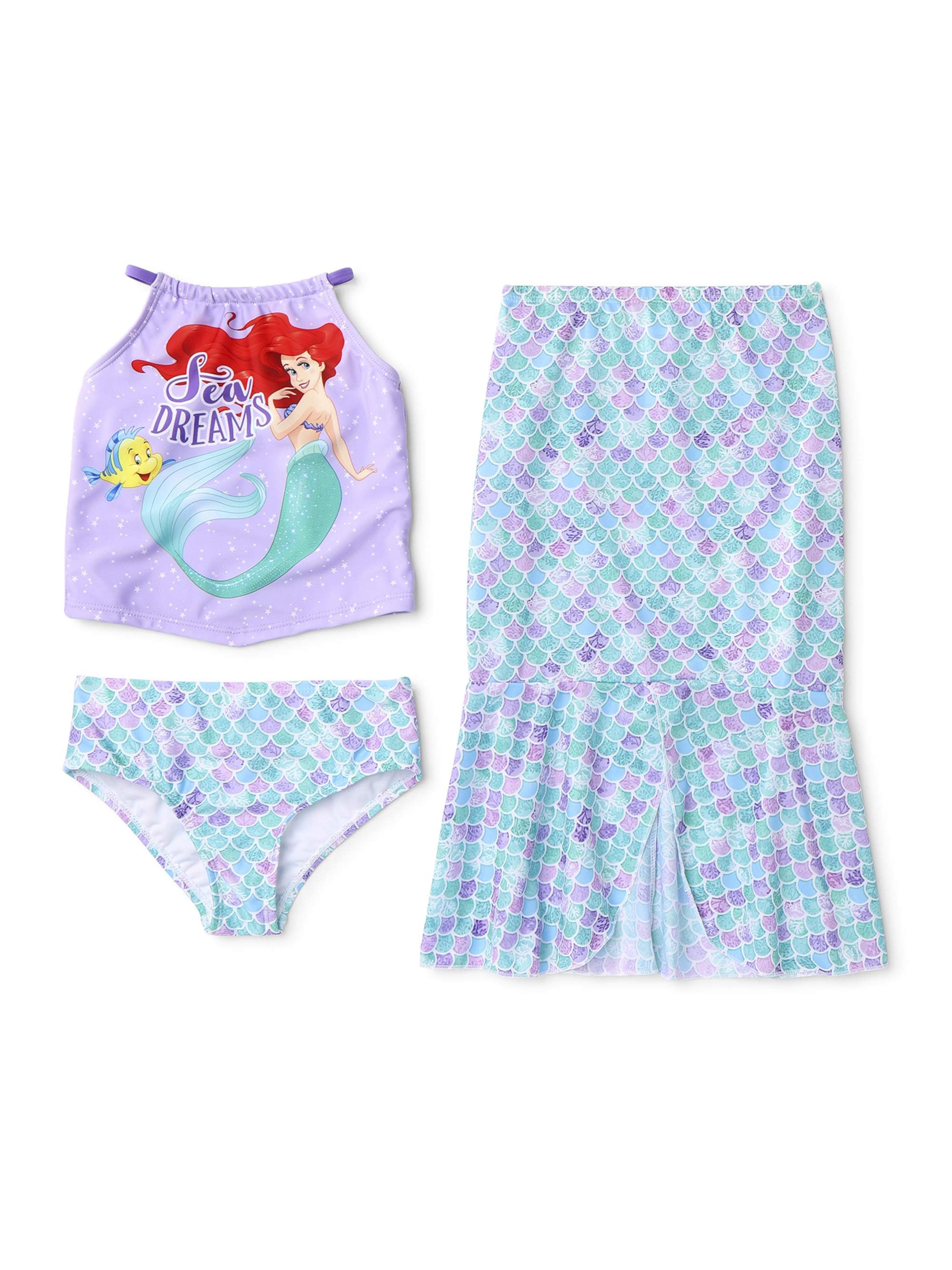 The Little Mermaid Toddler Girl Tankini Swimsuit & Skirt, 3pc Set