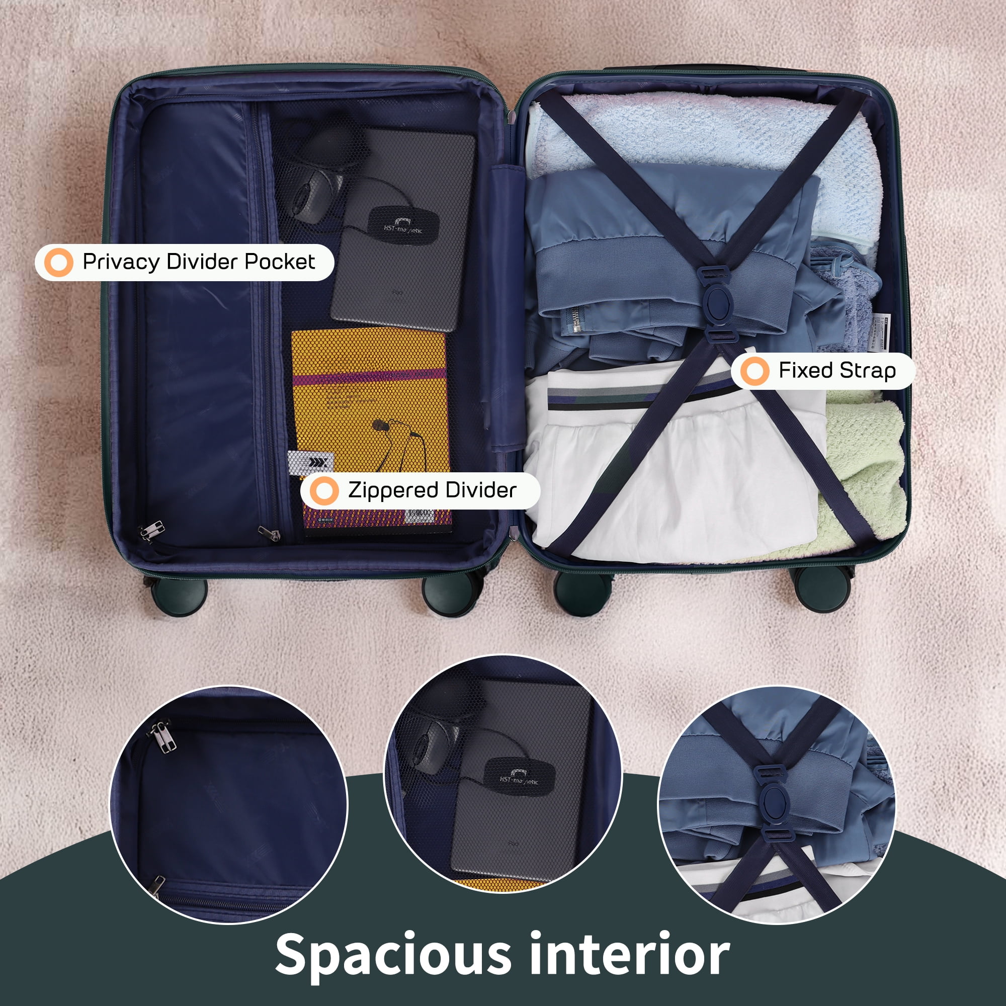 20 inch Carry on Luggage for Airplane, Hardside Expandable Suitcase with Spinner Wheels, Lightweight Rolling Luggage, Dark Green - WD588