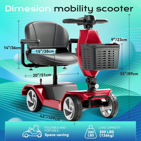 Edcsi Foldable Travel Electric Scooter & Motorized Mobility Chair - 4 Wheel Lightweight Power Scooter with Reclining Seat for Seniors/Adults