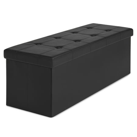 Moderna Foot - Best Choice Products Faux Leather Space Saving Folding Storage Ottoman Foot Rest Stool Seat Padded Bench w/ Inner Divider, 300lbs Weight Capacity - Black