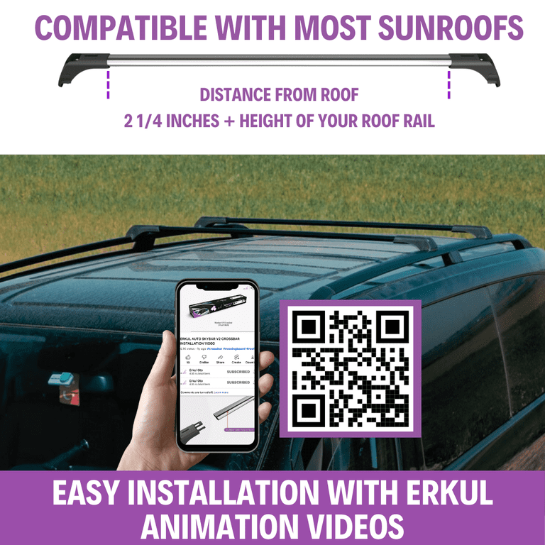 ERKUL Roof Rack Cross Bars For Toyota 4Runner 2010-2024 | Aluminum Crossbars With Anti Theft Lock For Rooftop | Compatible With Raised Rails - Silver, Cargo Bars - Canada-870344