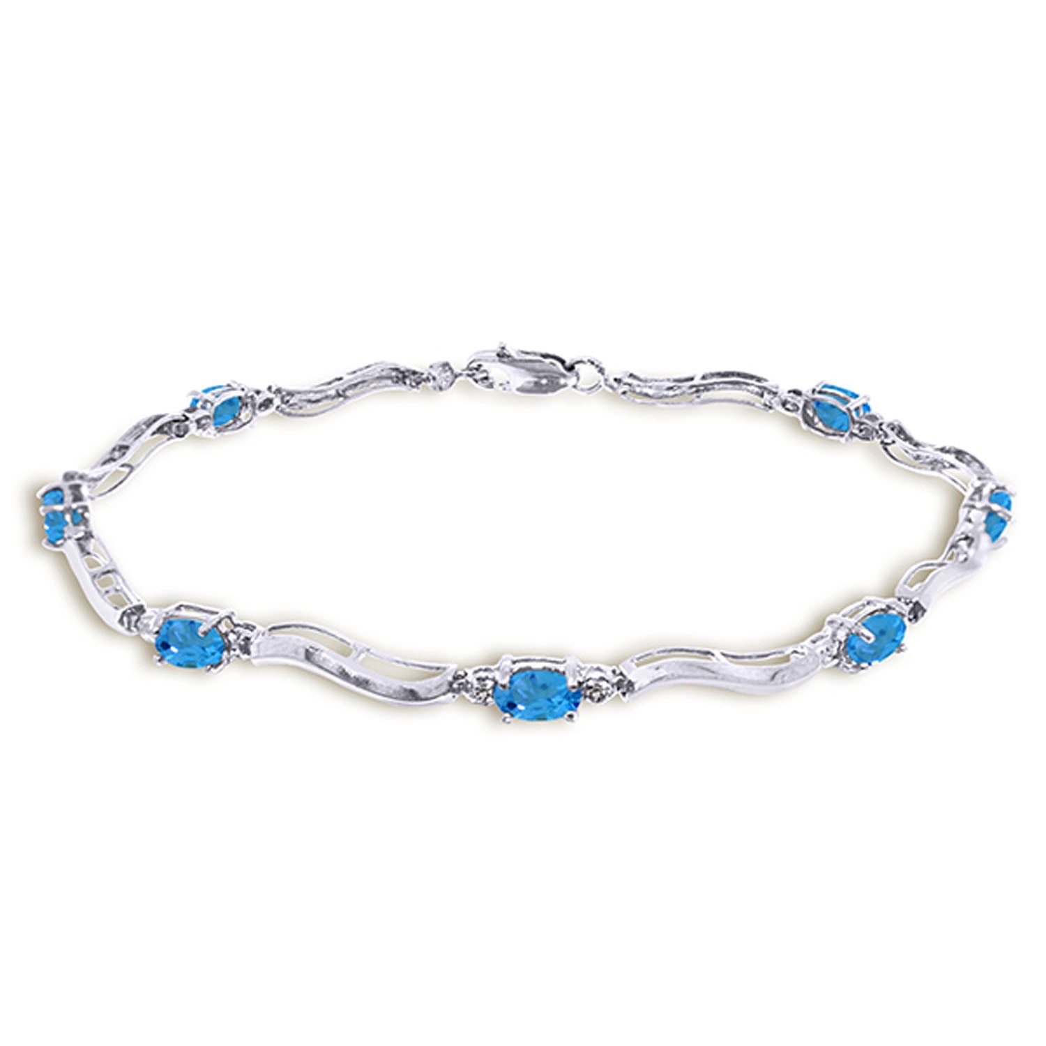 Galaxy Gold 14K Solid Gold Natural Diamond & Blue Topaz Tennis Bracelet for Women - White Gold Fine Jewelry