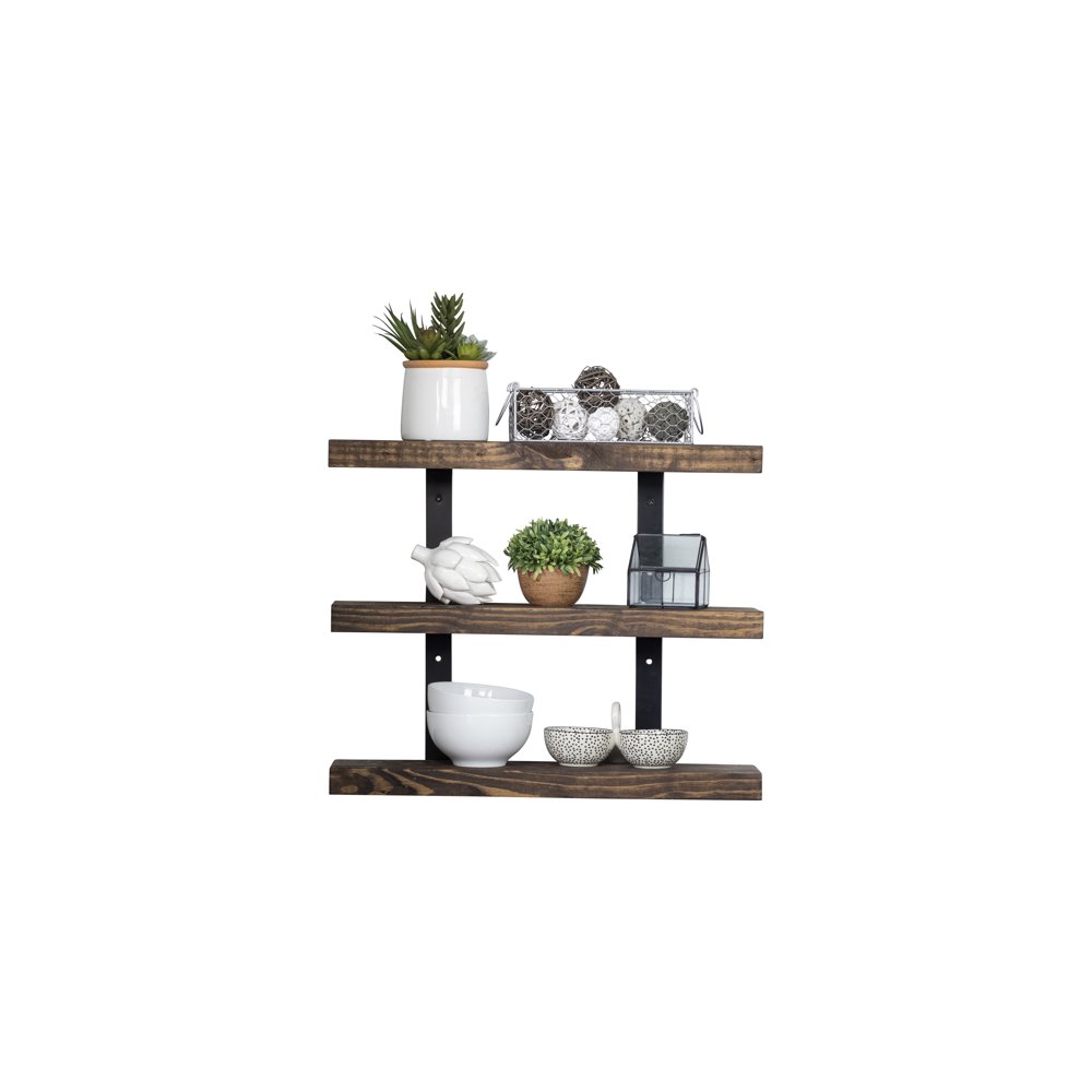 Industrial 3Tier Floating Shelf, 24" Dark Walnut