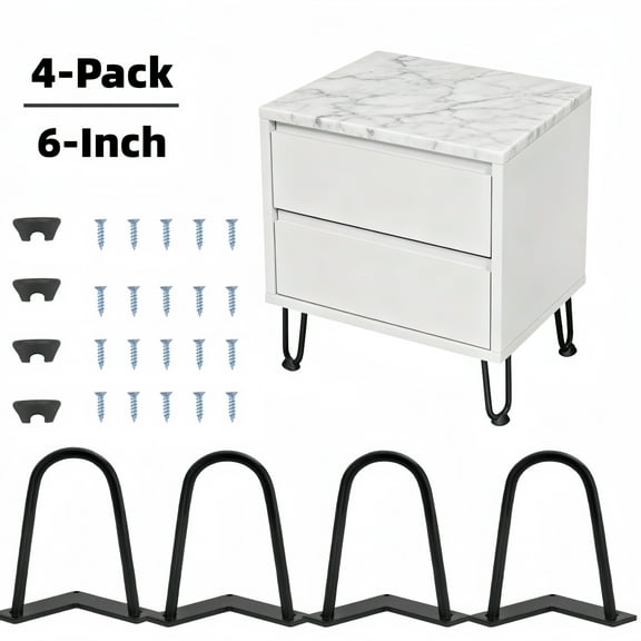 Every Moment Counts 4 PCS 6" Hairpin Furniture Legs, Metal Heavy Duty Sturdy Home DIY Projects for Nightstand, Coffee Table, Desk, etc with Rubber Floor Protectors Black