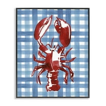 Stupell Industries Coastal Lobster on Plaid Animals Painting Black Framed Art Print Wall Art, 11 x 14